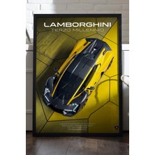 Duvarda Lamborghini Terzo Millennio Siyah Ahşap Çerçeveli Poster, Dekoratif Araba Duvar Tablosu