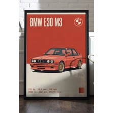 Duvarda Bmw E30 M3 Siyah Ahşap Çerçeveli Poster, Dekoratif Araba Duvar Tablosu