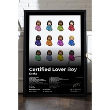 Duvarda Drake Certified Lover Boy Siyah Ahşap Çerçeveli Poster, Dekoratif Müzik Albüm Duvar Tablosu