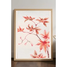 Duvarda Red Flowers Ahşap Çerçeveli Poster, Dekoratif Sanatsal Duvar Tablosu