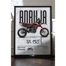 Duvarda Aprilia Sx 125 Siyah Ahşap Çerçeveli Poster, Dekoratif Motosiklet Duvar Tablosu