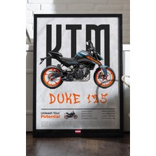 Duvarda Ktm Duke 125 Siyah Ahşap Çerçeveli Poster, Dekoratif Motosiklet Duvar Tablosu