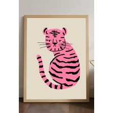 Duvarda Pembe Leopar Ahşap Çerçeveli Poster, Dekoratif Hayvan Duvar Tablosu