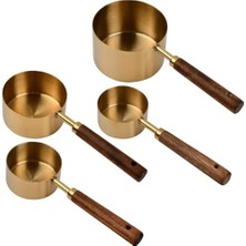 Yağmur Store 4’lü Ahşap Saplı Ölçü Kaşığı Seti – 250/125/80/60 ml Paslanmaz Metal
