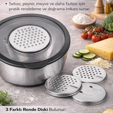 NY Home Mien Paslanmaz Çelik Karıştırma Kasesi Seti – Ölçülü Iç Hazne, Saplı Büyük Kase + Kapaklı Küçük Kase, Değiştirilebilir Süzgeç & Rende Aparatları, Kaymaz Tabanlı Çok Amaçlı Mutfak Hazırlık Seti
