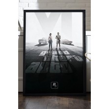 Duvarda Gta Siyah Ahşap Çerçeveli Poster, Dekoratif Oyun Duvar Tablosu
