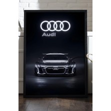 Duvarda Audi R8 Siyah Ahşap Çerçeveli Poster, Dekoratif Araba Duvar Tablosu