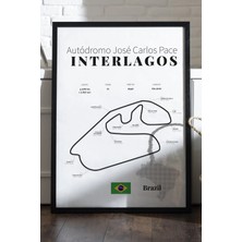 Duvarda Interlagos Formula 1 Siyah Ahşap Çerçeveli Poster, Dekoratif Harita Duvar Tablosu