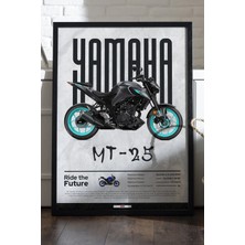 Duvarda Yamaha Mt-25 Siyah Ahşap Çerçeveli Poster, Dekoratif Motosiklet Duvar Tablosu