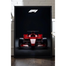 Duvarda Formula 1 Siyah Ahşap Çerçeveli Poster, Dekoratif Araba Duvar Tablosu