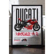 Duvarda Ducati Panigale V4 R Siyah Ahşap Çerçeveli Poster, Dekoratif Motosiklet Duvar Tablosu