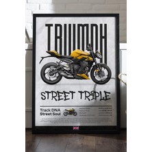 Duvarda Triump Street Triple Siyah Ahşap Çerçeveli Poster, Dekoratif Motosiklet Duvar Tablosu