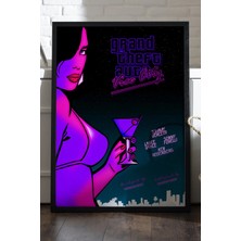 Duvarda Gta Vice City Siyah Ahşap Çerçeveli Poster, Dekoratif Oyun Duvar Tablosu