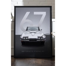 Duvarda Corvette Stingray 427 Siyah Ahşap Çerçeveli Poster, Dekoratif Araba Duvar Tablosu