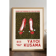 Duvarda Yayoi Kusama Doğal Ahşap Çerçeveli Poster, Dekoratif Sanatsal Duvar Tablosu