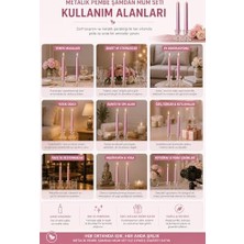 Yağmur Store 2’li Metalik Pembe Şamdan Mum Seti 25 cm – Dekoratif Ince Şamdan Mum, Kokusuz Parafin WAX,%100 Pamuk Fitil, El Döküm, Uzun Süre Yanma (~10 Saat), Şık Sofra, Davet, Nişan, Düğün