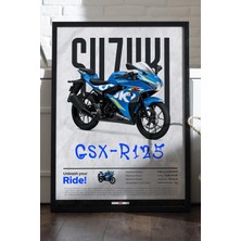 Duvarda Suzuki GSX-R125 Siyah Ahşap Çerçeveli Poster, Dekoratif Motosiklet Duvar Tablosu