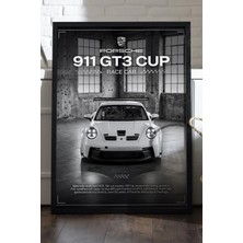 Duvarda Porsche 911 Gt3 Cup Siyah Ahşap Çerçeveli Poster, Dekoratif Araba Duvar Tablosu