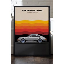 Duvarda Porsche 911 Siyah Ahşap Çerçeveli Poster, Dekoratif Araba Duvar Tablosu