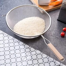 Yağmur Store Ahşap Saplı Paslanmaz Çelik Süzgeç, Büyük Boy Metal Süzgeç 24 * 10 cm - Estetik ve Dayanıklı: Ahşap Saplı Paslanmaz Çelik Süzgeç - Büyük Boy Metal Süzgeç