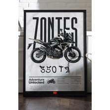 Duvarda Zontes 350 T2 Siyah Ahşap Çerçeveli Poster, Dekoratif Motosiklet Duvar Tablosu
