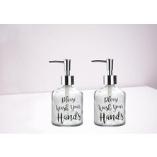 NY Home Banyo Seti Cam Sıvı Sabunluk 2 Adet,yazılı Model 300ML 7,6X15,5CM