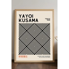 Duvarda Yayoi Kusama Doğal Ahşap Çerçeveli Poster, Dekoratif Sanatsal Duvar Tablosu