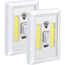 Yağmur Store Pille Çalışan Duvar Anahtarı Tipi Cob LED Lamba, Kablosuz Dolap Içi Aydınlatma, Mıknatıslı, Yapışkanlı Gece Lambası, Kitap Lambası (2 Adet)