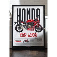 Duvarda Honda Cbr 650R Siyah Ahşap Çerçeveli Poster, Dekoratif Motosiklet Duvar Tablosu