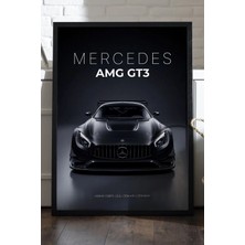 Duvarda Mercedes Amg Gt3 Siyah Ahşap Çerçeveli Poster, Dekoratif Araba Duvar Tablosu
