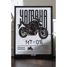 Duvarda Yamaha Mt-07 Siyah Ahşap Çerçeveli Poster, Dekoratif Motosiklet Duvar Tablosu
