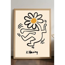 Duvarda Ketih Haring Doğal Ahşap Çerçeveli Poster, Dekoratif Sanatsal Duvar Tablosu
