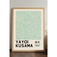 Duvarda Yayoi Kusama Doğal Ahşap Çerçeveli Poster, Dekoratif Sanatsal Duvar Tablosu