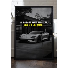Duvarda Araba Motivasyon Siyah Ahşap Çerçeveli Poster, Dekoratif Araba Duvar Tablosu