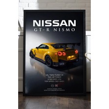 Duvarda Nissan Gt-R Nismo Siyah Ahşap Çerçeveli Poster, Dekoratif Araba Duvar Tablosu