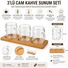 Yağmur Store 3’lü Cam Kahve Bardağı Seti Bambu Standlı, Modern Tasarım Kulplu Şeffaf Cam Bardak, Türk Kahvesi Espresso Sunumluk Ikramlık Seti, Dekoratif Servis Tepsili Kahve Sunum Seti