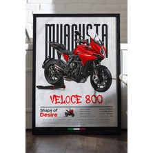 Duvarda Mv Agusta Veloce 800 Siyah Ahşap Çerçeveli Poster, Dekoratif Motosiklet Duvar Tablosu