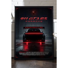 Duvarda Porsche 911 Gt3 Rs Siyah Ahşap Çerçeveli Poster, Dekoratif Araba Duvar Tablosu