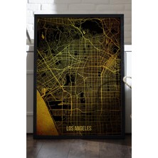 Duvarda Los Angeles Şehir Haritası Siyah Ahşap Çerçeveli Poster, Dekoratif Harita Duvar Tablosu