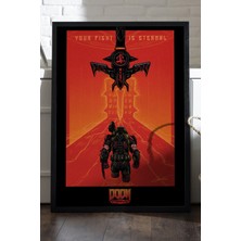 Duvarda Doom Siyah Ahşap Çerçeveli Poster, Dekoratif Oyun Duvar Tablosu