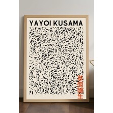 Duvarda Yayoi Kusama Doğal Ahşap Çerçeveli Poster, Dekoratif Sanatsal Duvar Tablosu