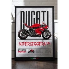 Duvarda Ducati Superleggera V4 Siyah Ahşap Çerçeveli Poster, Dekoratif Motosiklet Duvar Tablosu