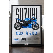 Duvarda Suzuki Gsx-R 600 Siyah Ahşap Çerçeveli Poster, Dekoratif Motosiklet Duvar Tablosu