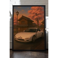 Duvarda Mazda Rx-7 Siyah Ahşap Çerçeveli Poster, Dekoratif Araba Duvar Tablosu