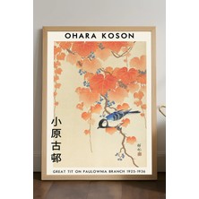 Duvarda Ohara Koson Doğal Ahşap Çerçeveli Poster, Dekoratif Sanatsal Duvar Tablosu