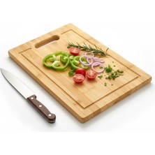 Yağmur Store Dikdörtgen Bambu Kesme Tahtası (34X24 Cm) | Antibakteriyel, Oluklu ve Kulplu Doğrama Tahtası | Et, Sebze ve Ekmek Tahtası