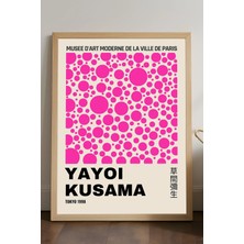 Duvarda Yayoi Kusama Doğal Ahşap Çerçeveli Poster, Dekoratif Sanatsal Duvar Tablosu