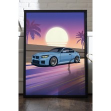 Duvarda Bmw M2 Siyah Ahşap Çerçeveli Poster, Dekoratif Araba Duvar Tablosu