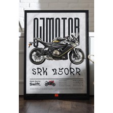 Duvarda Qj Motor Srk 250RR Siyah Ahşap Çerçeveli Poster, Dekoratif Motosiklet Duvar Tablosu