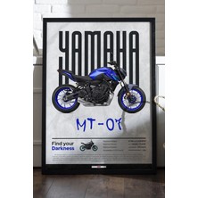 Duvarda Yamaha Mt-07 Siyah Ahşap Çerçeveli Poster, Dekoratif Motosiklet Duvar Tablosu